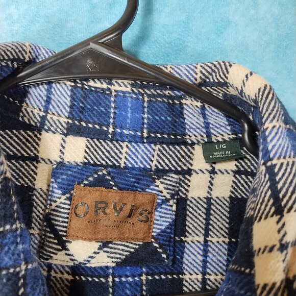 ORVIS Men's Plaid Flannel Overshirt/Shacket/Shirt/Jacket, Blue/White, Size Large - Picture 3 of 4